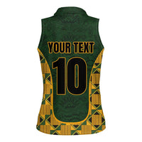 Custom South Africa Rugby 2024 Women Sleeveless Polo Shirt Go Champion Springboks and Kente Pattern - Wonder Print Shop