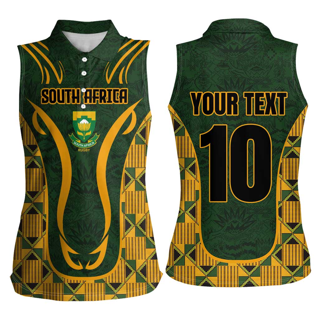 Custom South Africa Rugby 2024 Women Sleeveless Polo Shirt Go Champion Springboks and Kente Pattern - Wonder Print Shop