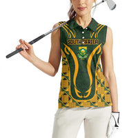 Custom South Africa Rugby 2024 Women Sleeveless Polo Shirt Go Champion Springboks and Kente Pattern - Wonder Print Shop