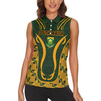Custom South Africa Rugby 2024 Women Sleeveless Polo Shirt Go Champion Springboks and Kente Pattern - Wonder Print Shop