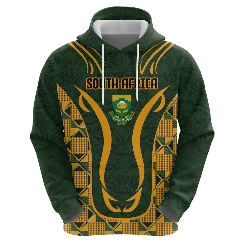 Custom South Africa Rugby 2024 Zip Hoodie Go Champion Springboks and Kente Pattern - Wonder Print Shop