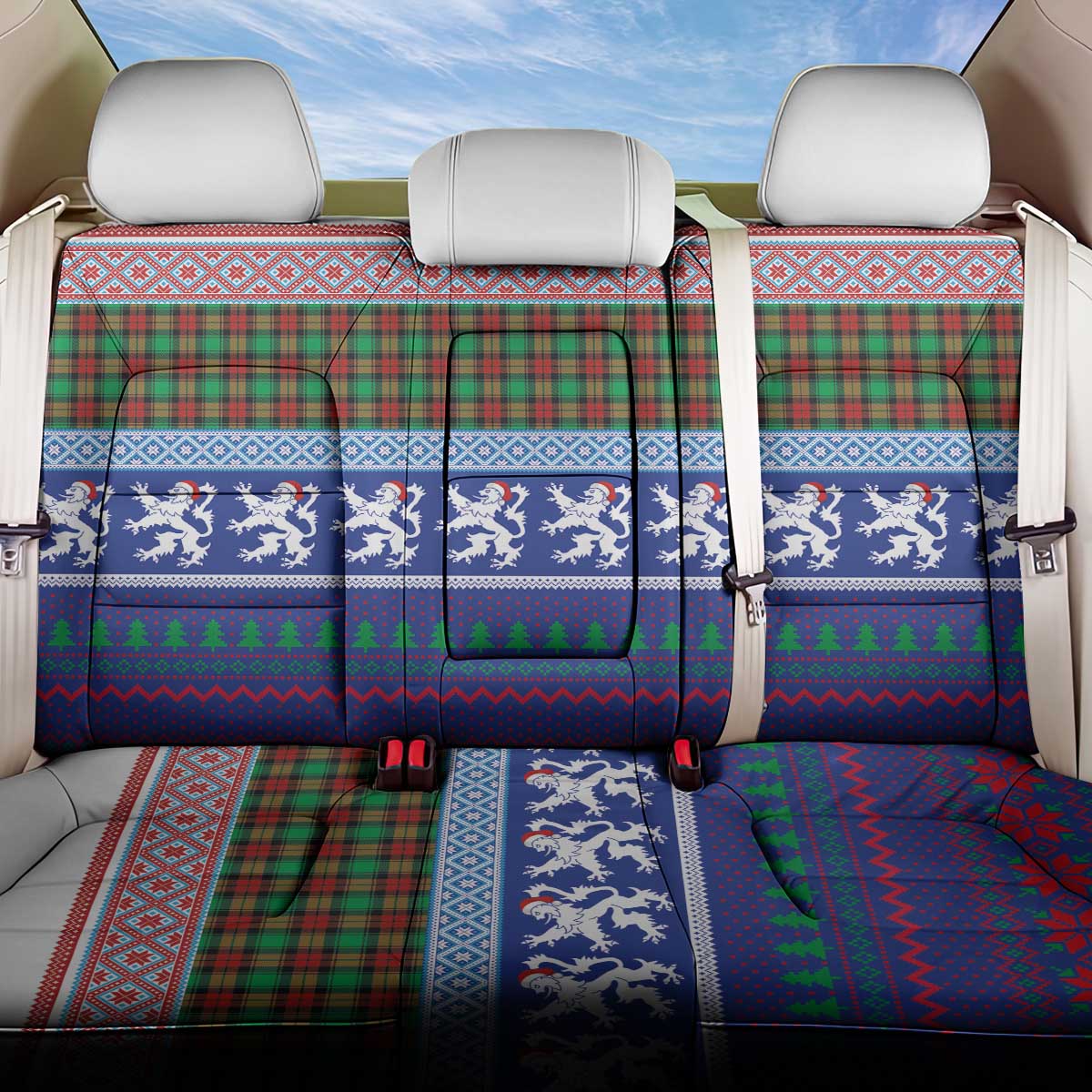 Scottish Christmas Back Car Seat Cover Xmas Royal Lions and Tartan - Wonder Print Shop