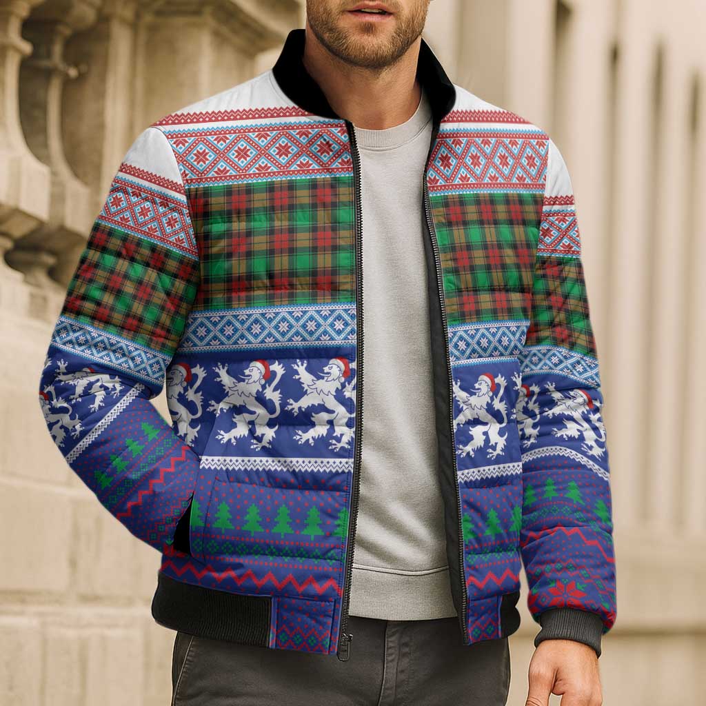 Scottish Christmas Bomber Puffer Jacket Xmas Royal Lions and Tartan - Wonder Print Shop