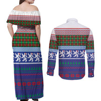 Scottish Christmas Couples Matching Off Shoulder Maxi Dress and Long Sleeve Button Shirt Xmas Royal Lions and Tartan - Wonder Print Shop