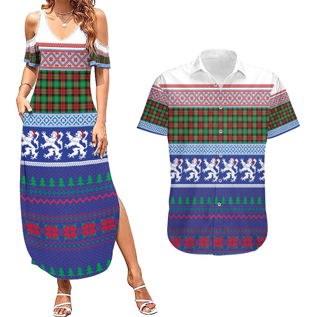 Scottish Christmas Couples Matching Summer Maxi Dress and Hawaiian Shirt Xmas Royal Lions and Tartan - Wonder Print Shop