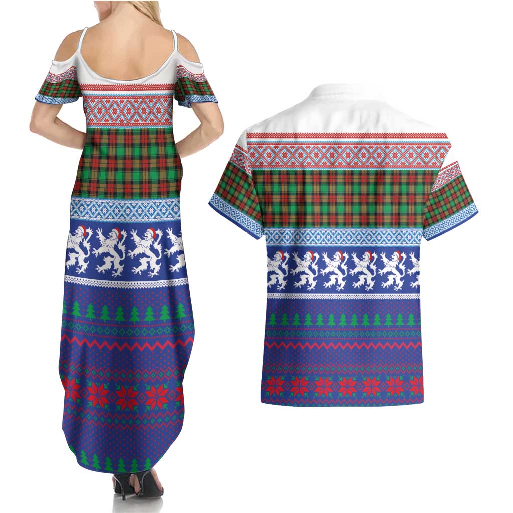 Scottish Christmas Couples Matching Summer Maxi Dress and Hawaiian Shirt Xmas Royal Lions and Tartan - Wonder Print Shop