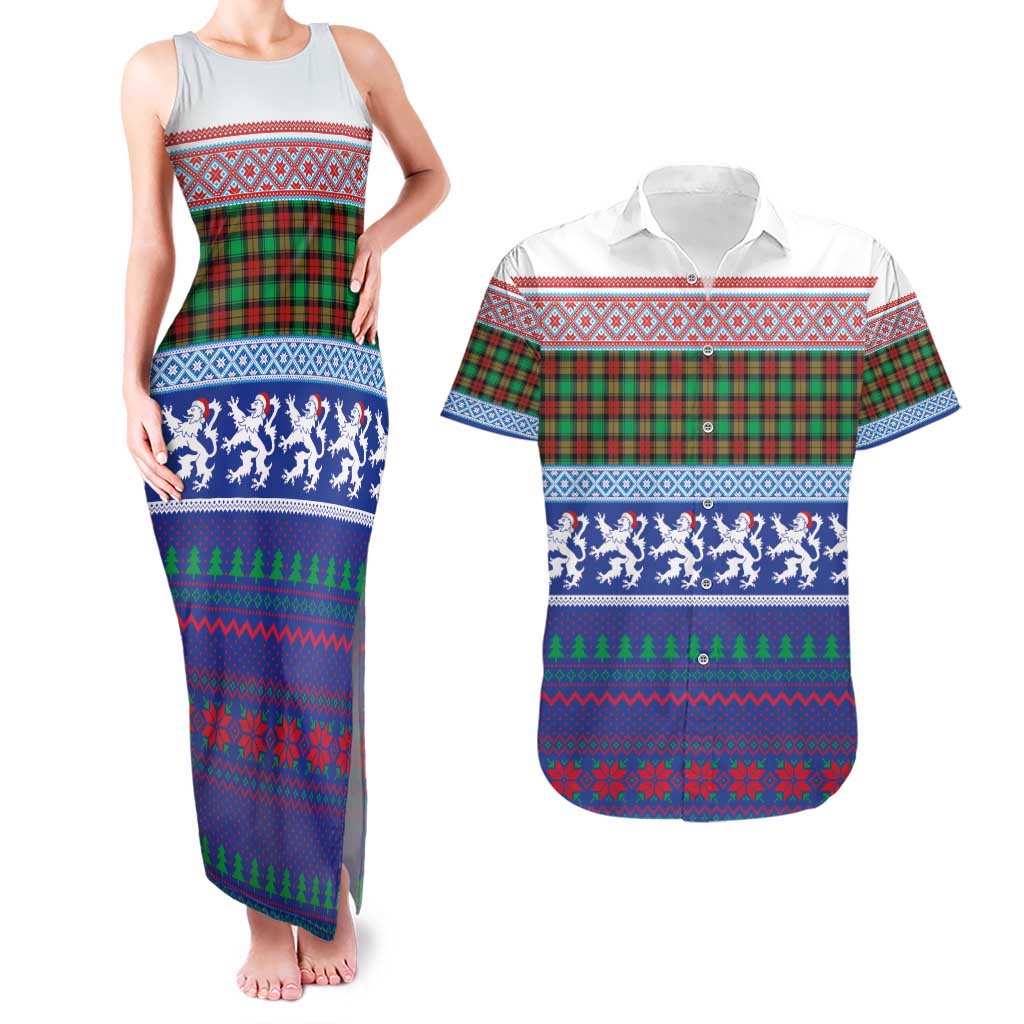 Scottish Christmas Couples Matching Tank Maxi Dress and Hawaiian Shirt Xmas Royal Lions and Tartan - Wonder Print Shop