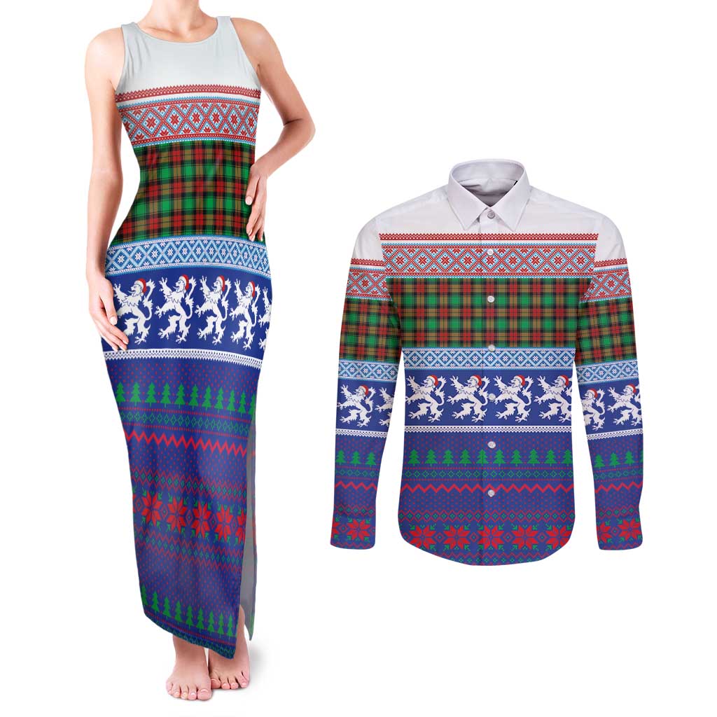 Scottish Christmas Couples Matching Tank Maxi Dress and Long Sleeve Button Shirt Xmas Royal Lions and Tartan - Wonder Print Shop