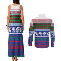 Scottish Christmas Couples Matching Tank Maxi Dress and Long Sleeve Button Shirt Xmas Royal Lions and Tartan - Wonder Print Shop