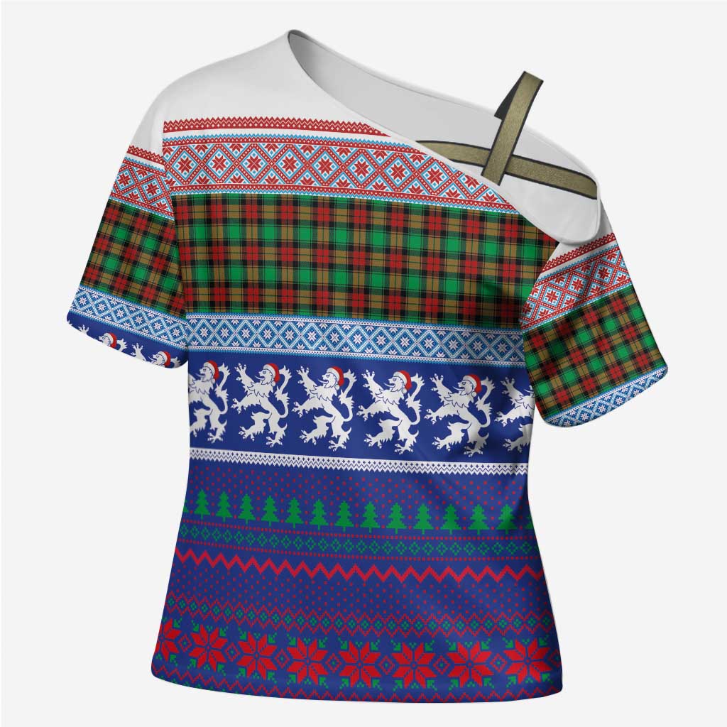 Scottish Christmas Cross Shoulder Shirt Xmas Royal Lions and Tartan - Wonder Print Shop