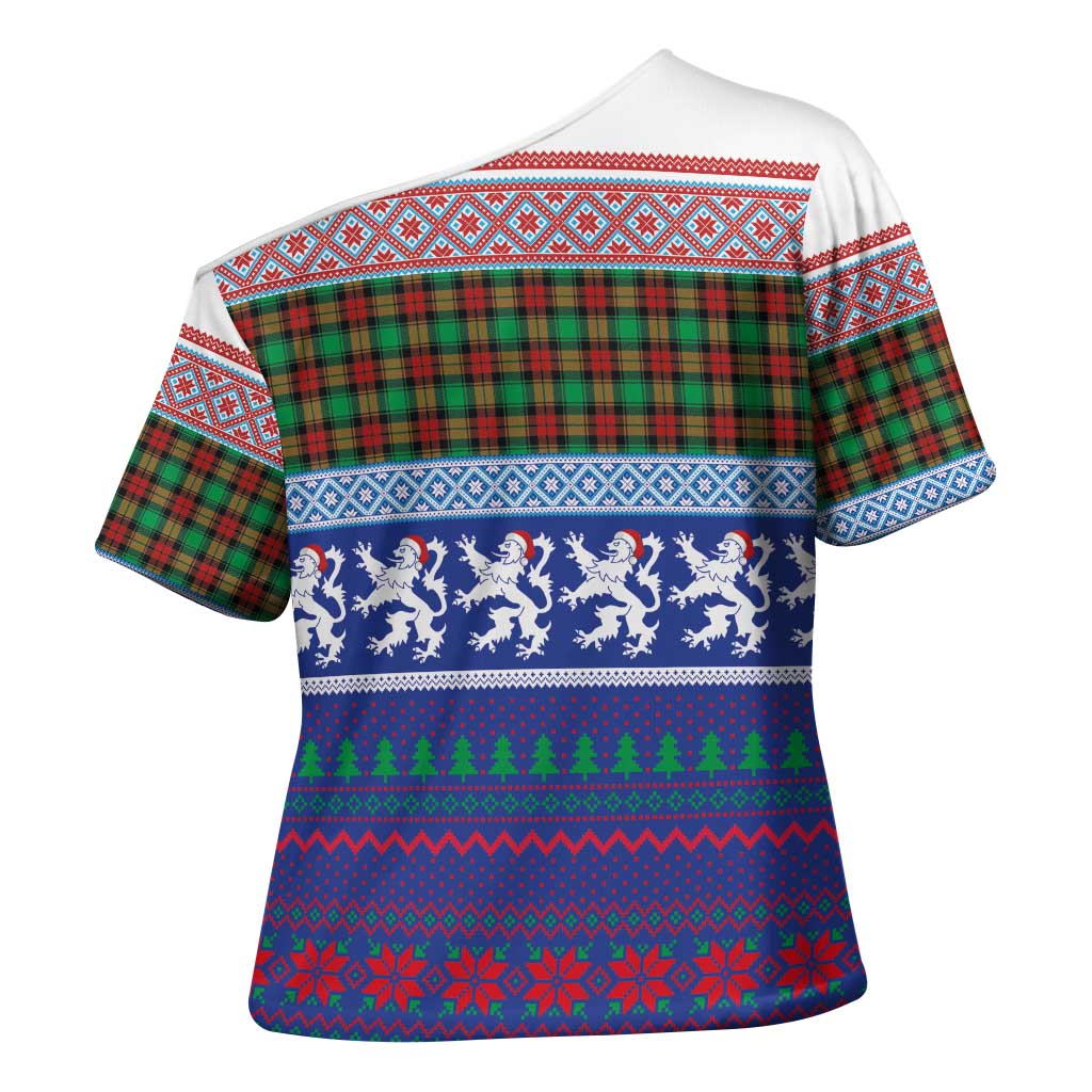 Scottish Christmas Cross Shoulder Shirt Xmas Royal Lions and Tartan - Wonder Print Shop