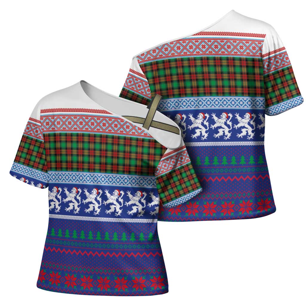 Scottish Christmas Cross Shoulder Shirt Xmas Royal Lions and Tartan - Wonder Print Shop