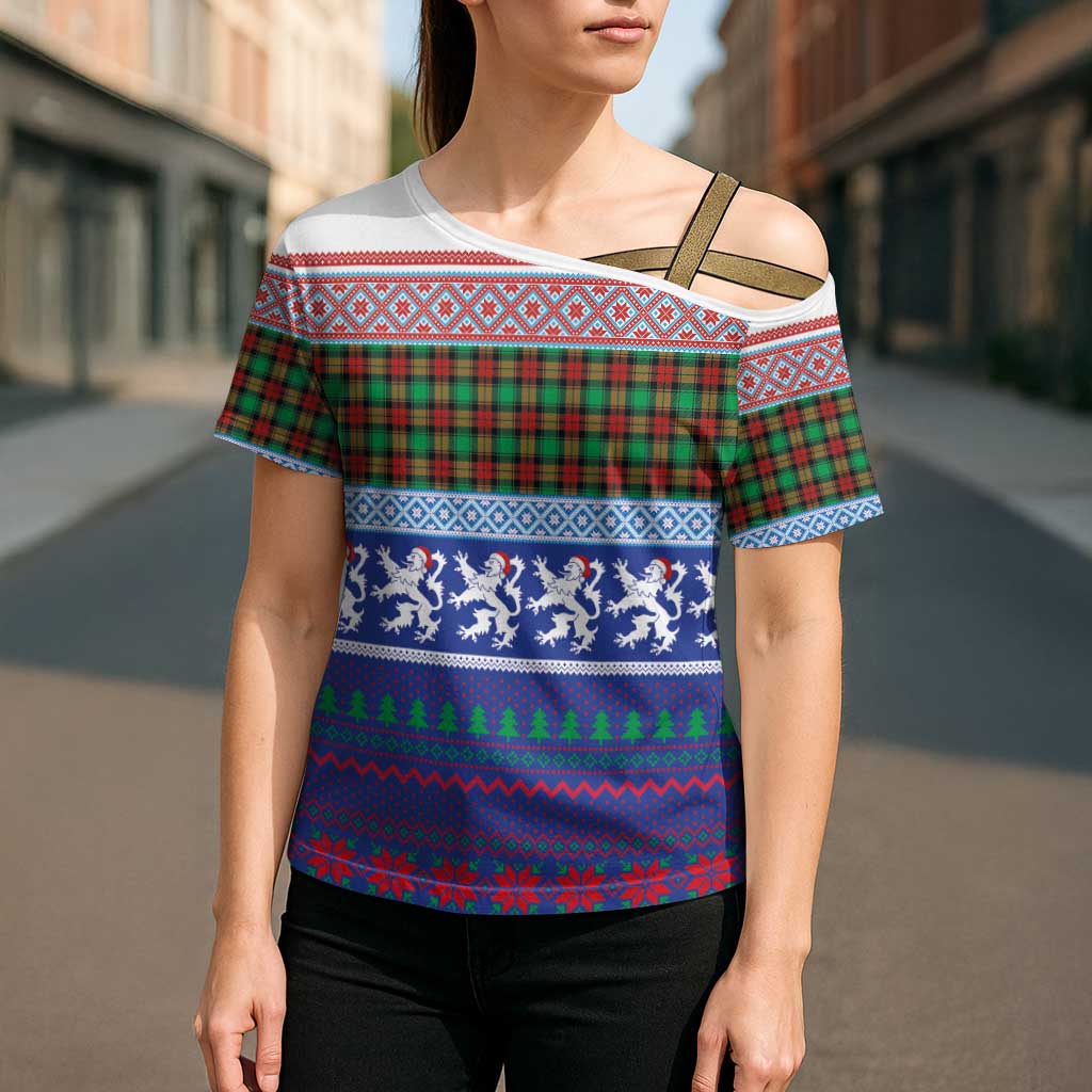 Scottish Christmas Cross Shoulder Shirt Xmas Royal Lions and Tartan - Wonder Print Shop
