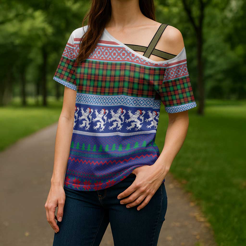 Scottish Christmas Cross Shoulder Shirt Xmas Royal Lions and Tartan - Wonder Print Shop