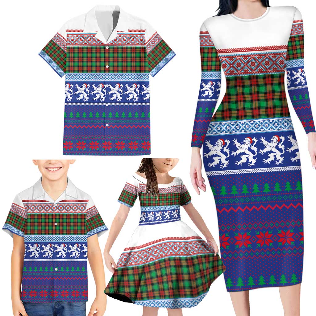 Scottish Christmas Family Matching Long Sleeve Bodycon Dress and Hawaiian Shirt Xmas Royal Lions and Tartan - Wonder Print Shop