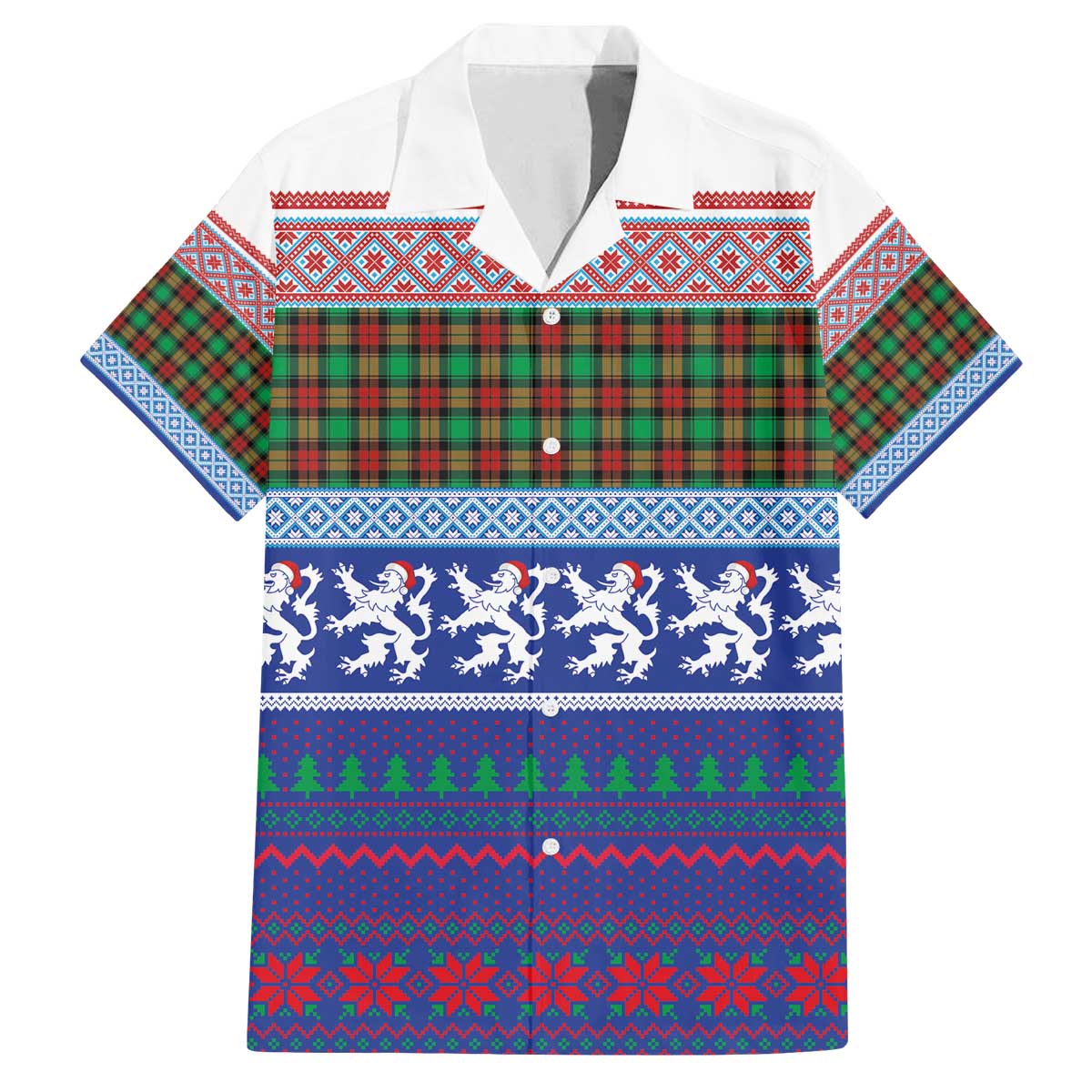 Scottish Christmas Family Matching Off The Shoulder Long Sleeve Dress and Hawaiian Shirt Xmas Royal Lions and Tartan - Wonder Print Shop