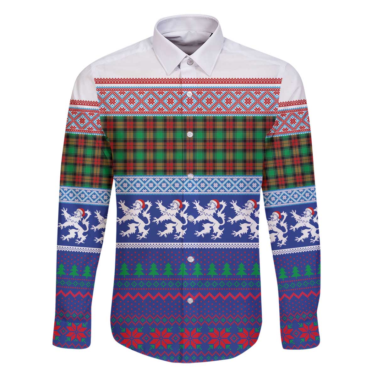Scottish Christmas Family Matching Off The Shoulder Long Sleeve Dress and Hawaiian Shirt Xmas Royal Lions and Tartan - Wonder Print Shop