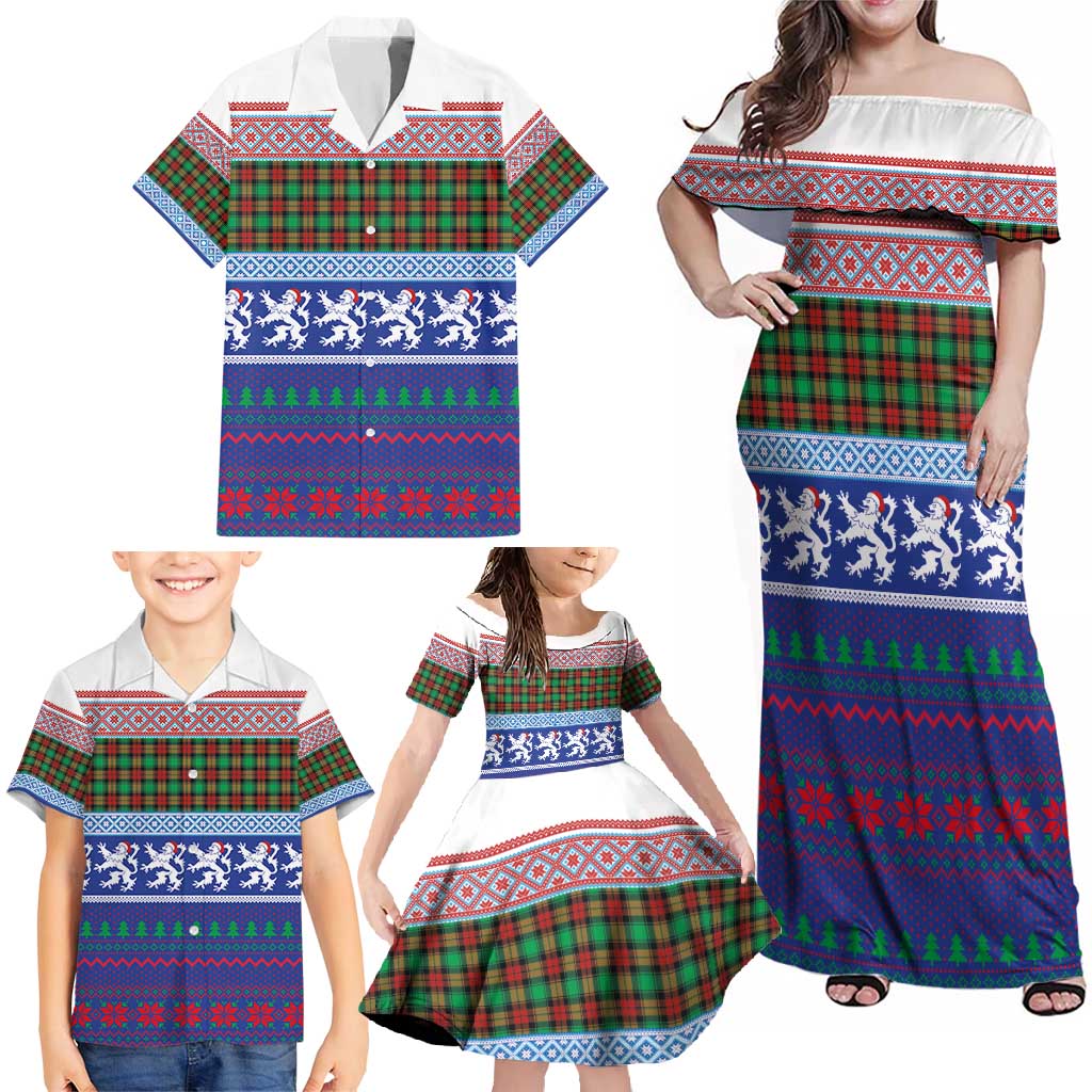 Scottish Christmas Family Matching Off Shoulder Maxi Dress and Hawaiian Shirt Xmas Royal Lions and Tartan - Wonder Print Shop