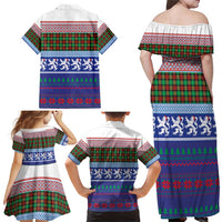 Scottish Christmas Family Matching Off Shoulder Maxi Dress and Hawaiian Shirt Xmas Royal Lions and Tartan - Wonder Print Shop