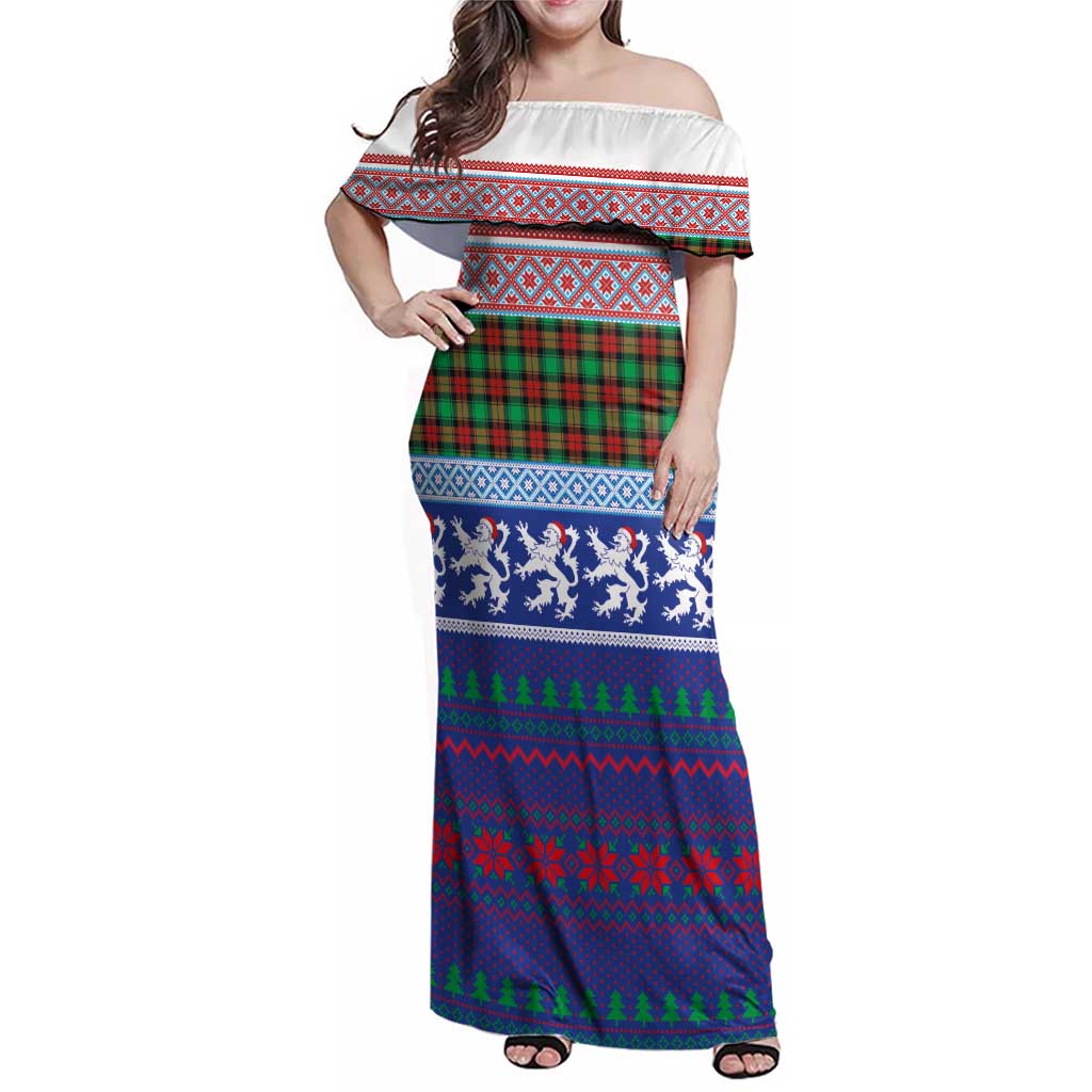 Scottish Christmas Family Matching Off Shoulder Maxi Dress and Hawaiian Shirt Xmas Royal Lions and Tartan - Wonder Print Shop