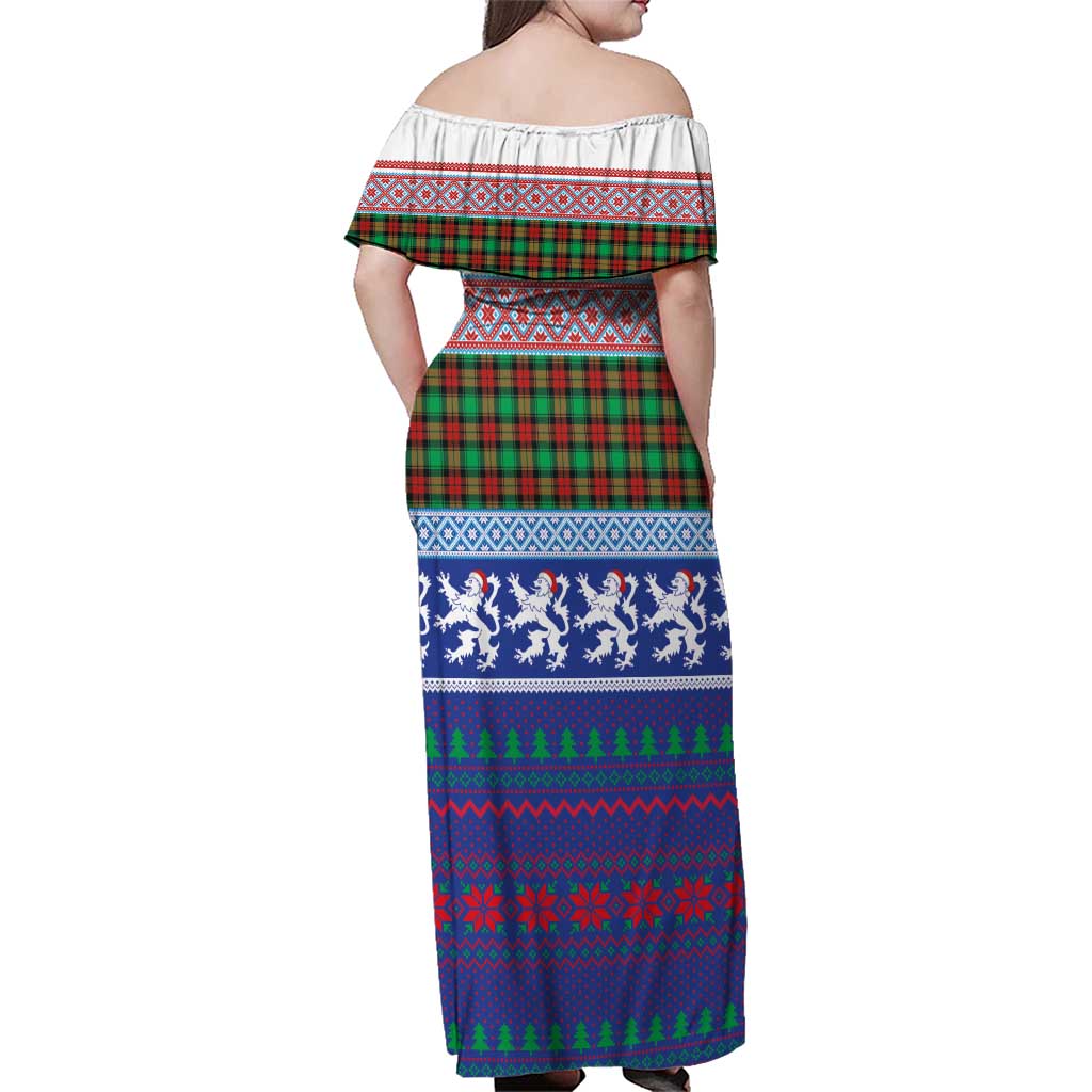 Scottish Christmas Family Matching Off Shoulder Maxi Dress and Hawaiian Shirt Xmas Royal Lions and Tartan - Wonder Print Shop