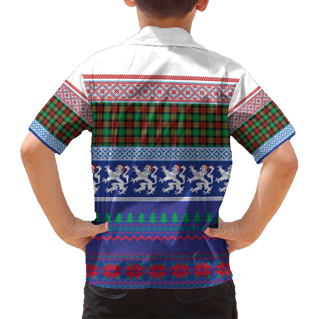 Scottish Christmas Family Matching Off Shoulder Short Dress and Hawaiian Shirt Xmas Royal Lions and Tartan - Wonder Print Shop