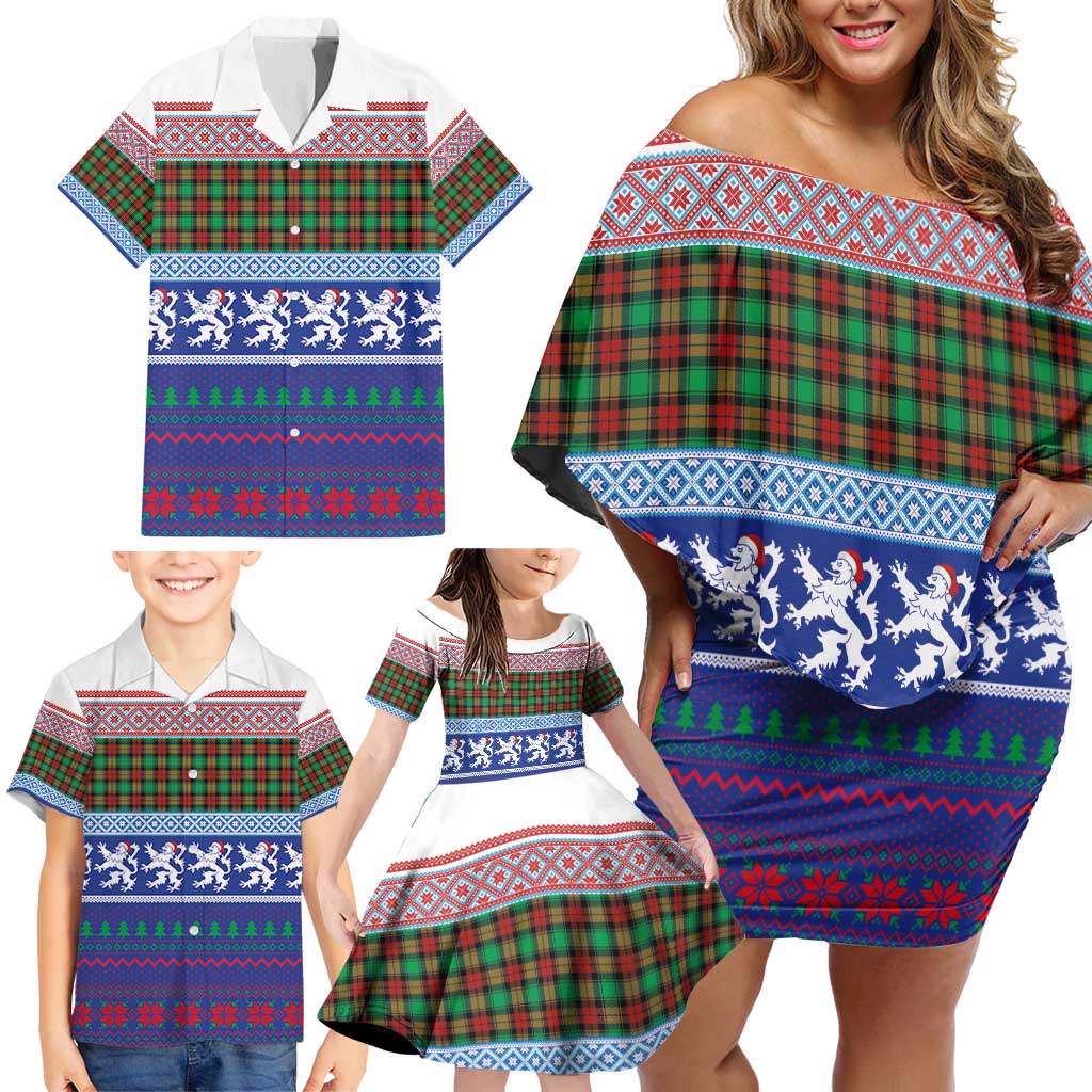 Scottish Christmas Family Matching Off Shoulder Short Dress and Hawaiian Shirt Xmas Royal Lions and Tartan - Wonder Print Shop