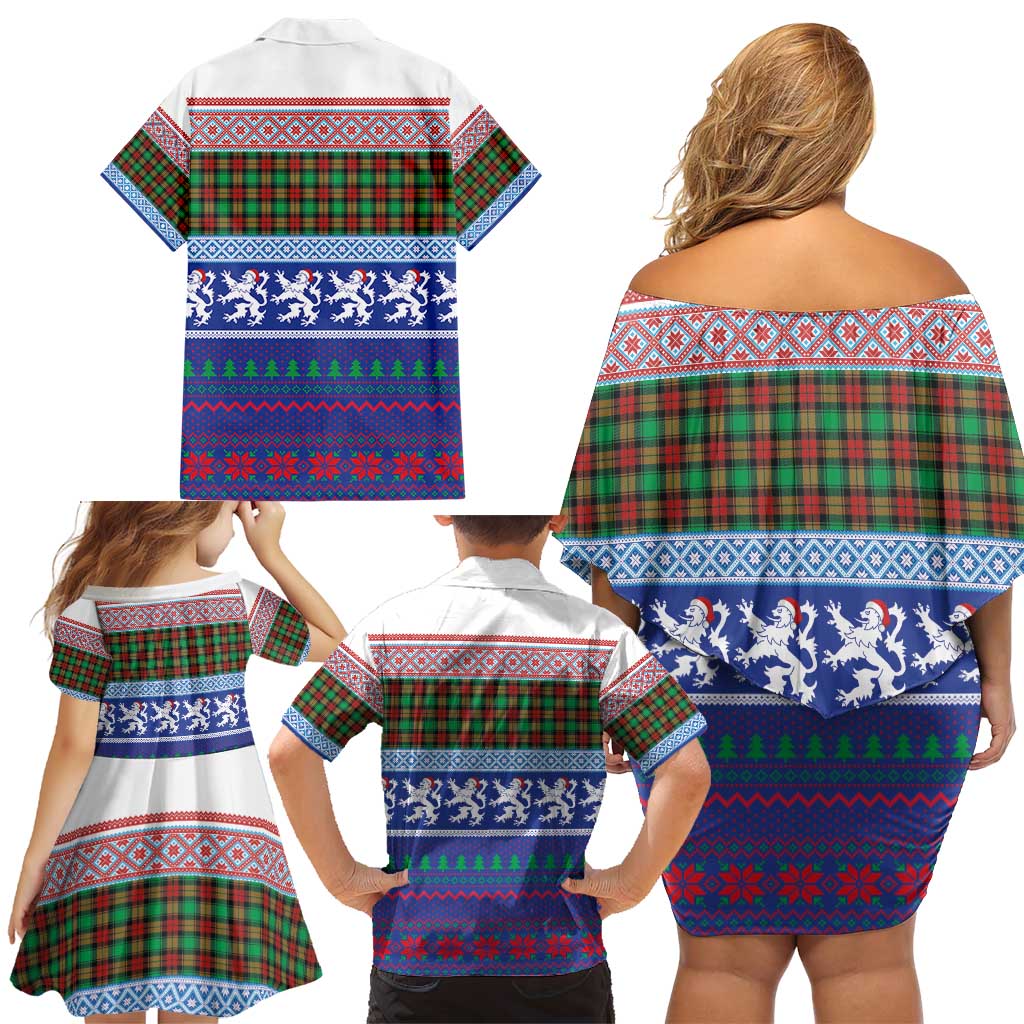 Scottish Christmas Family Matching Off Shoulder Short Dress and Hawaiian Shirt Xmas Royal Lions and Tartan - Wonder Print Shop