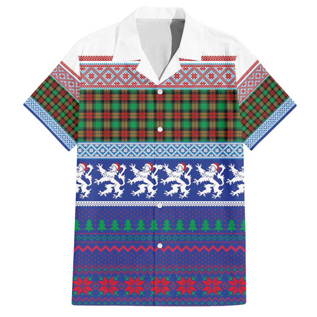 Scottish Christmas Family Matching Off Shoulder Short Dress and Hawaiian Shirt Xmas Royal Lions and Tartan - Wonder Print Shop