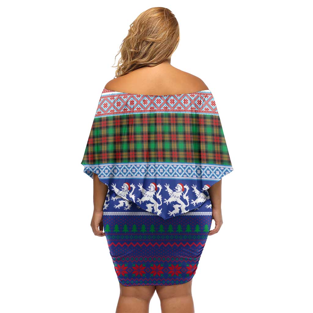Scottish Christmas Family Matching Off Shoulder Short Dress and Hawaiian Shirt Xmas Royal Lions and Tartan - Wonder Print Shop