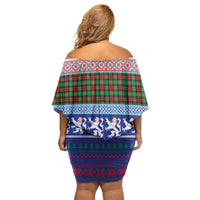 Scottish Christmas Family Matching Off Shoulder Short Dress and Hawaiian Shirt Xmas Royal Lions and Tartan - Wonder Print Shop