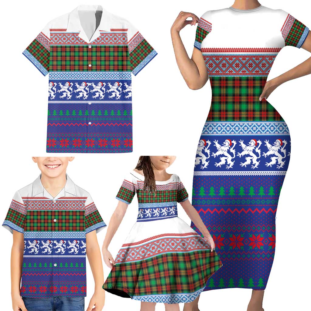 Scottish Christmas Family Matching Short Sleeve Bodycon Dress and Hawaiian Shirt Xmas Royal Lions and Tartan - Wonder Print Shop