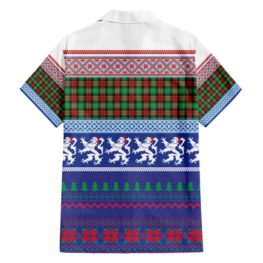 Scottish Christmas Family Matching Short Sleeve Bodycon Dress and Hawaiian Shirt Xmas Royal Lions and Tartan - Wonder Print Shop