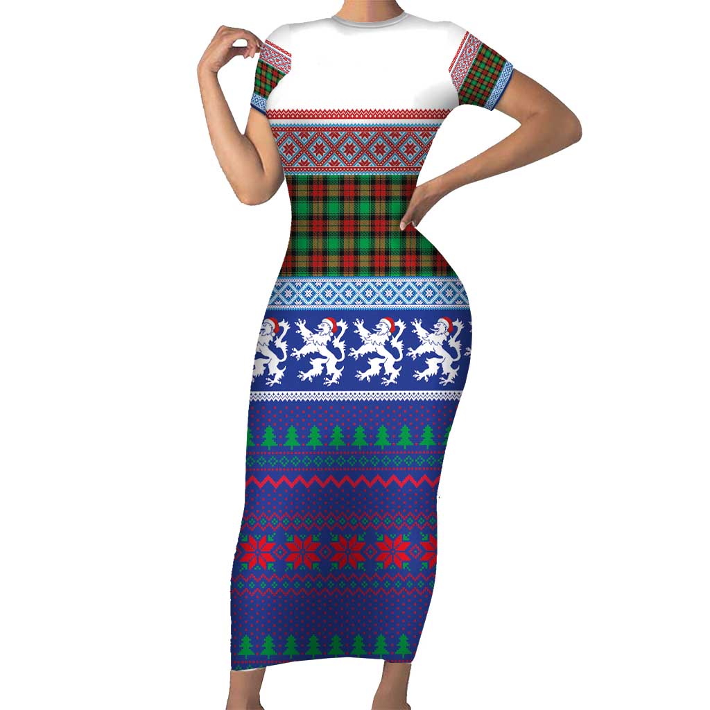 Scottish Christmas Family Matching Short Sleeve Bodycon Dress and Hawaiian Shirt Xmas Royal Lions and Tartan - Wonder Print Shop