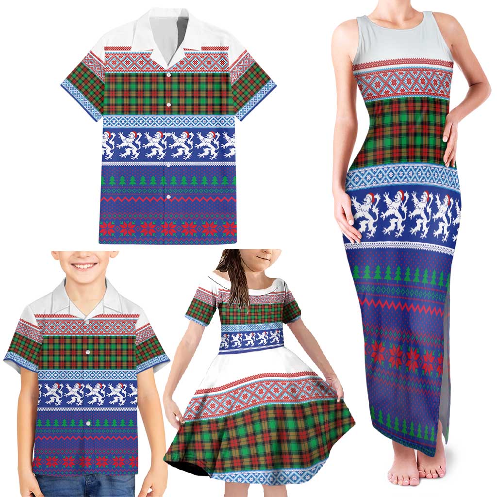 Scottish Christmas Family Matching Tank Maxi Dress and Hawaiian Shirt Xmas Royal Lions and Tartan - Wonder Print Shop