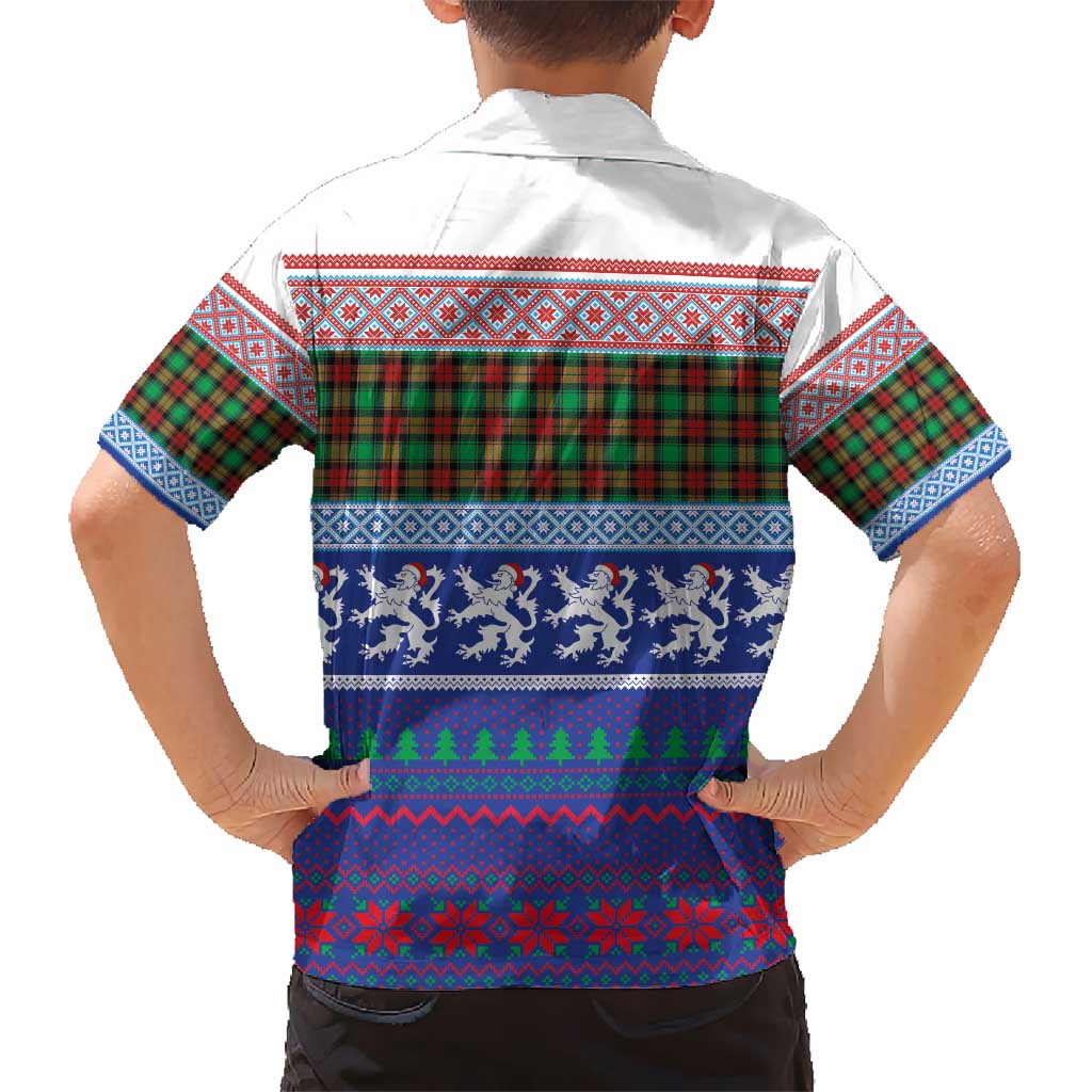 Scottish Christmas Kid Hawaiian Shirt Xmas Royal Lions and Tartan - Wonder Print Shop