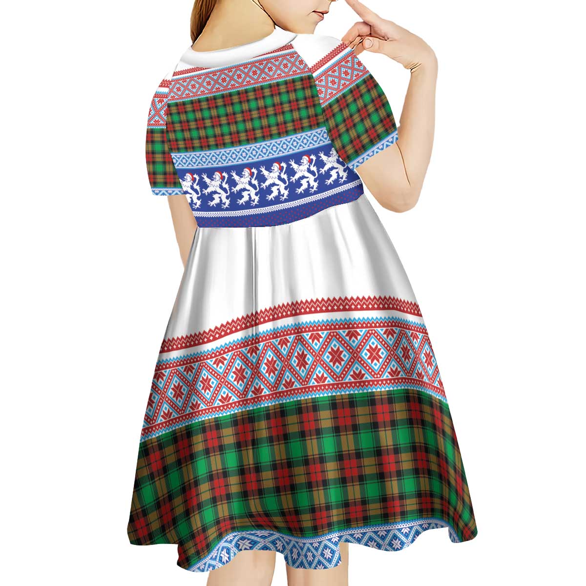 Scottish Christmas Kid Short Sleeve Dress Xmas Royal Lions and Tartan - Wonder Print Shop