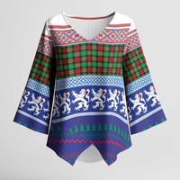 Scottish Christmas Kimono Sleeve Blouse Xmas Royal Lions and Tartan - Wonder Print Shop