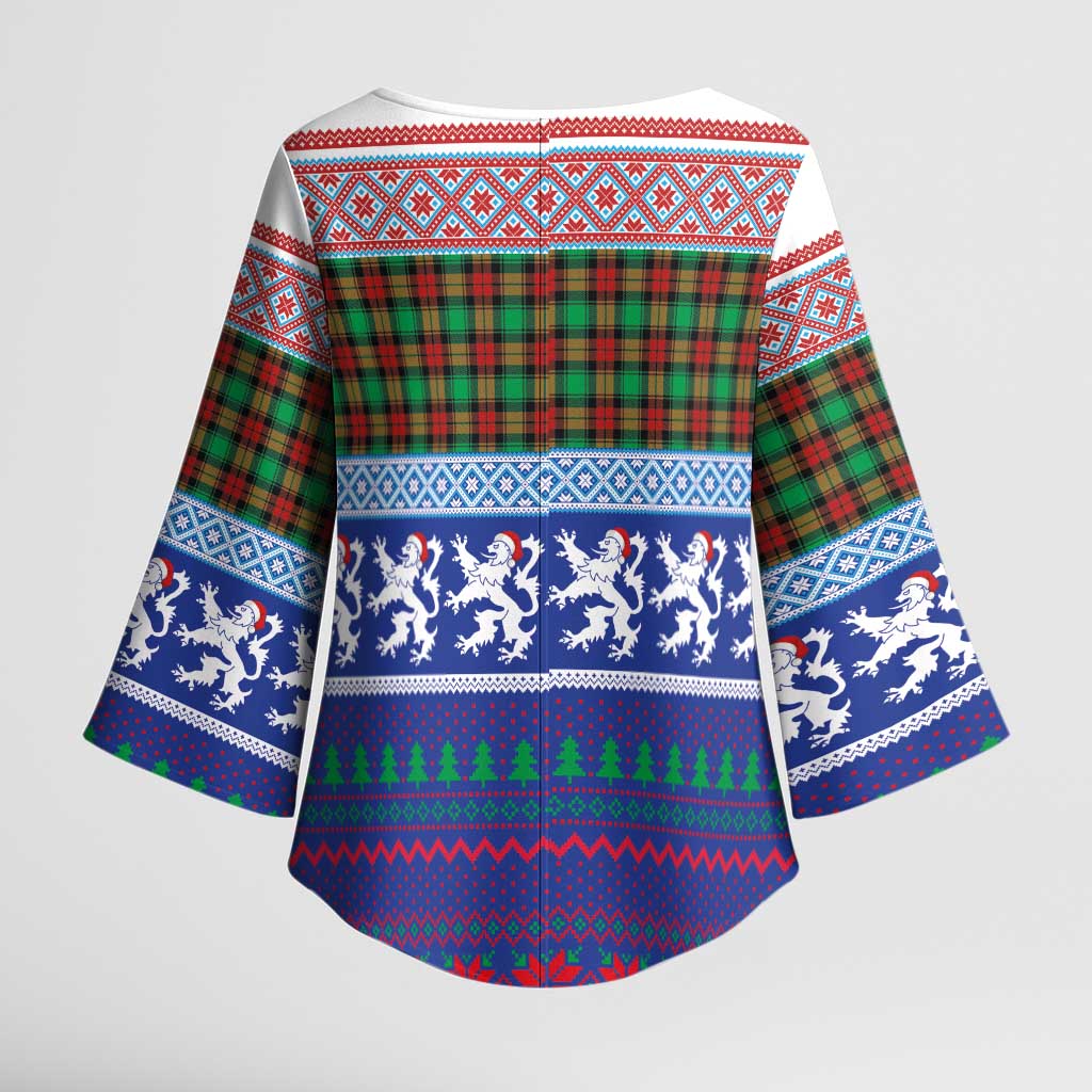 Scottish Christmas Kimono Sleeve Blouse Xmas Royal Lions and Tartan - Wonder Print Shop