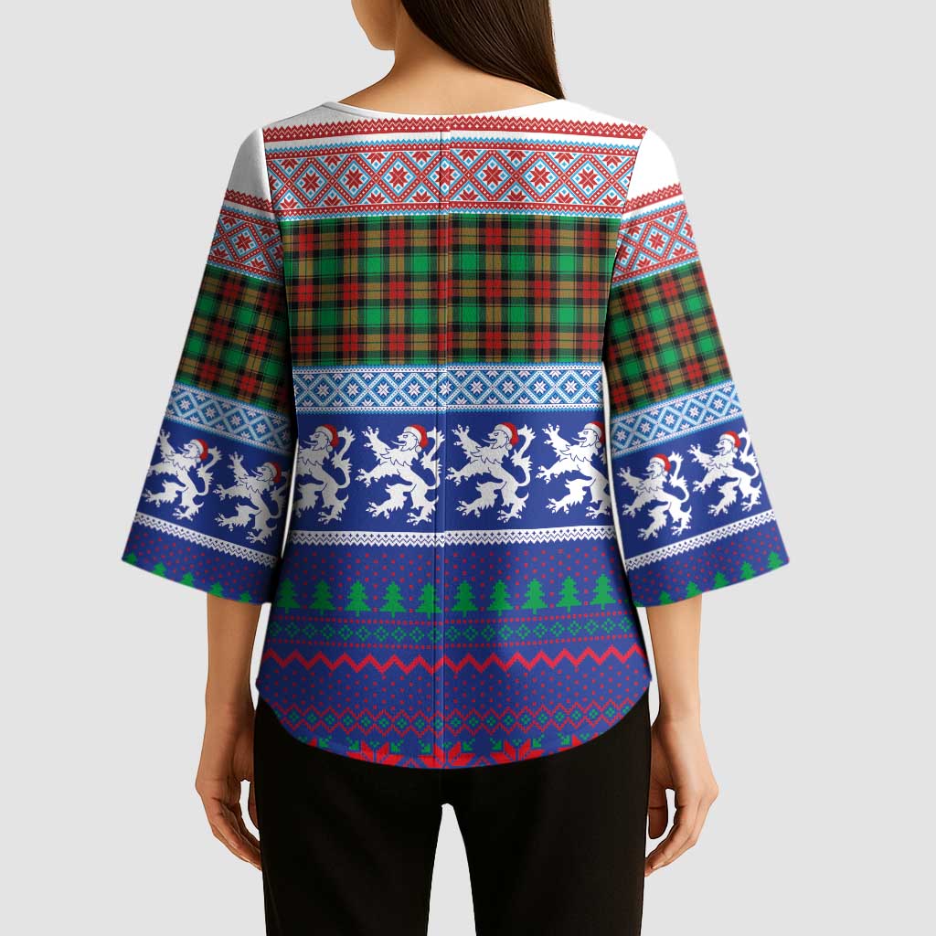 Scottish Christmas Kimono Sleeve Blouse Xmas Royal Lions and Tartan - Wonder Print Shop