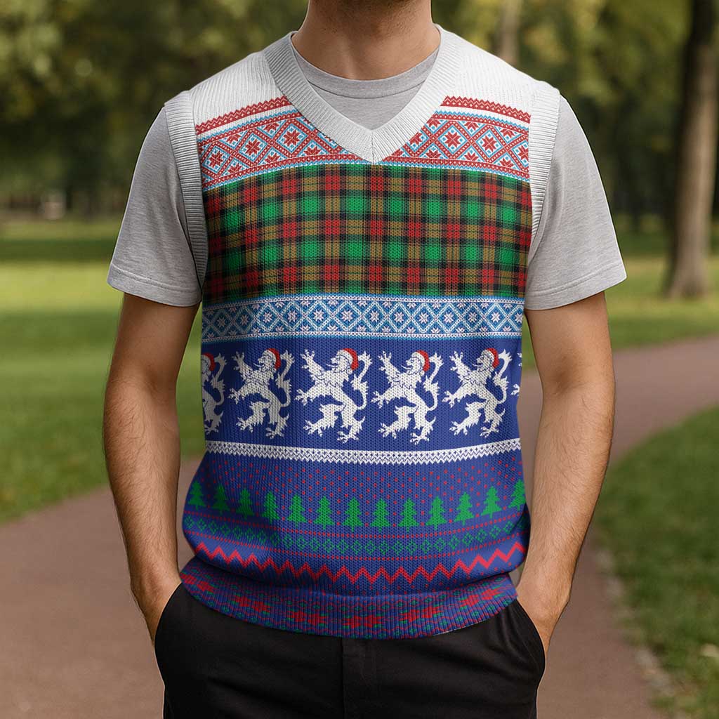 Scottish Christmas Knitted V-Neck Vest Xmas Royal Lions and Tartan - Wonder Print Shop
