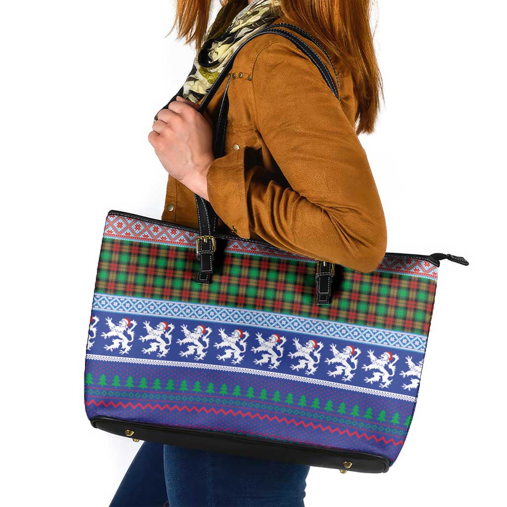 Scottish Christmas Leather Tote Bag Xmas Royal Lions and Tartan - Wonder Print Shop
