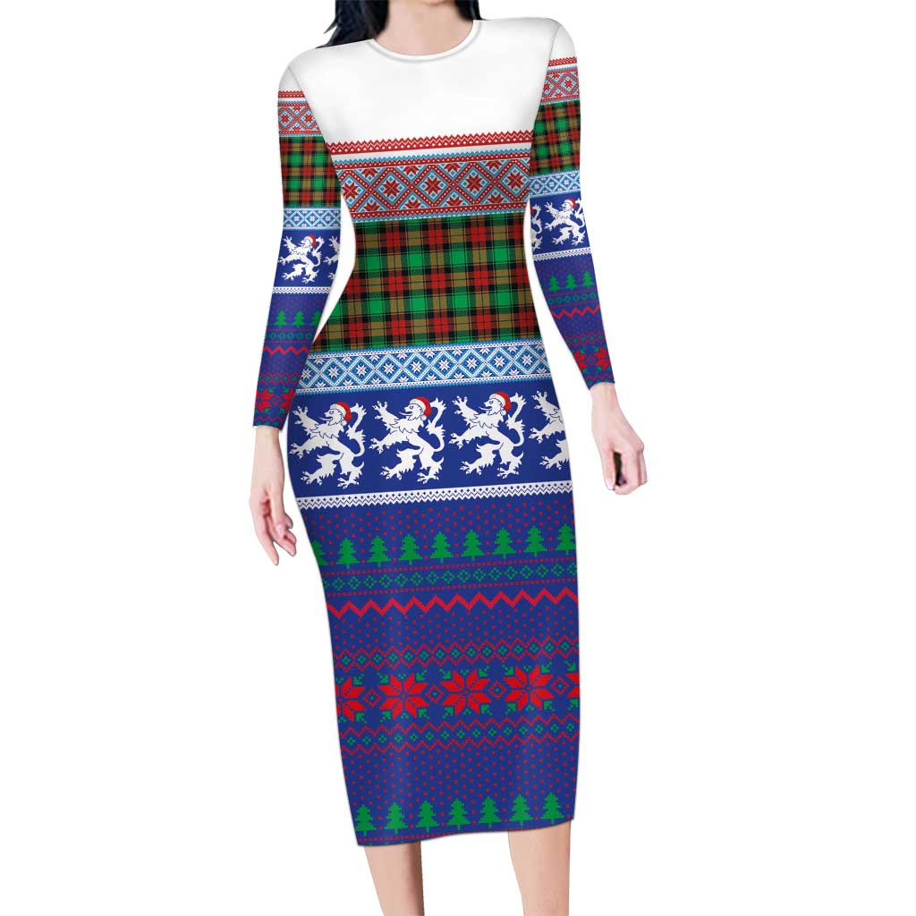 Scottish Christmas Long Sleeve Bodycon Dress Xmas Royal Lions and Tartan - Wonder Print Shop