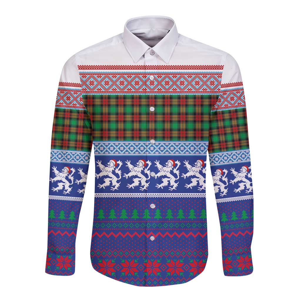 Scottish Christmas Long Sleeve Button Shirt Xmas Royal Lions and Tartan - Wonder Print Shop