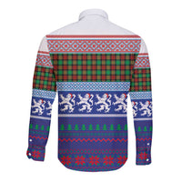 Scottish Christmas Long Sleeve Button Shirt Xmas Royal Lions and Tartan - Wonder Print Shop