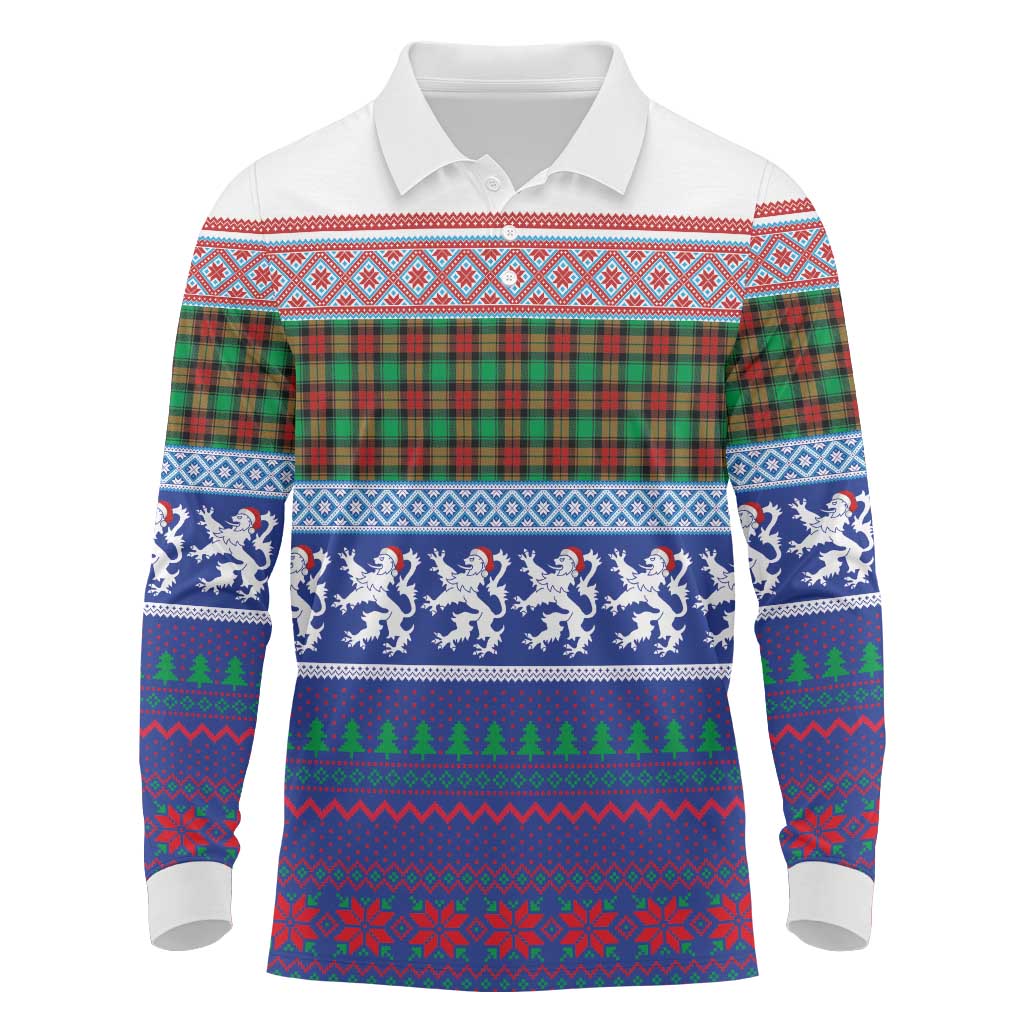 Scottish Christmas Long Sleeve Polo Shirt Xmas Royal Lions and Tartan - Wonder Print Shop