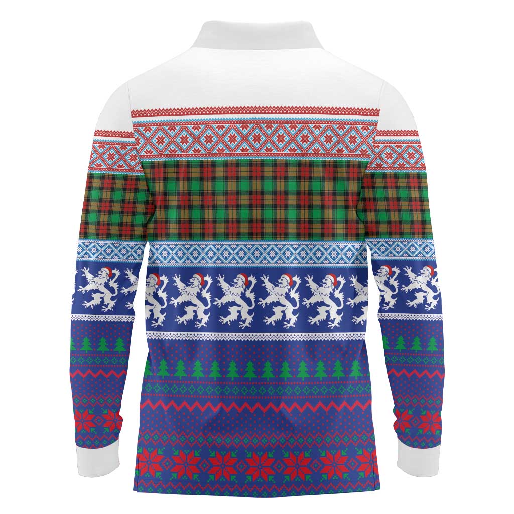 Scottish Christmas Long Sleeve Polo Shirt Xmas Royal Lions and Tartan - Wonder Print Shop