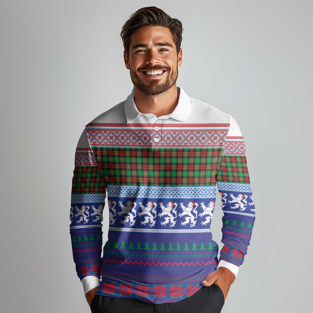 Scottish Christmas Long Sleeve Polo Shirt Xmas Royal Lions and Tartan - Wonder Print Shop