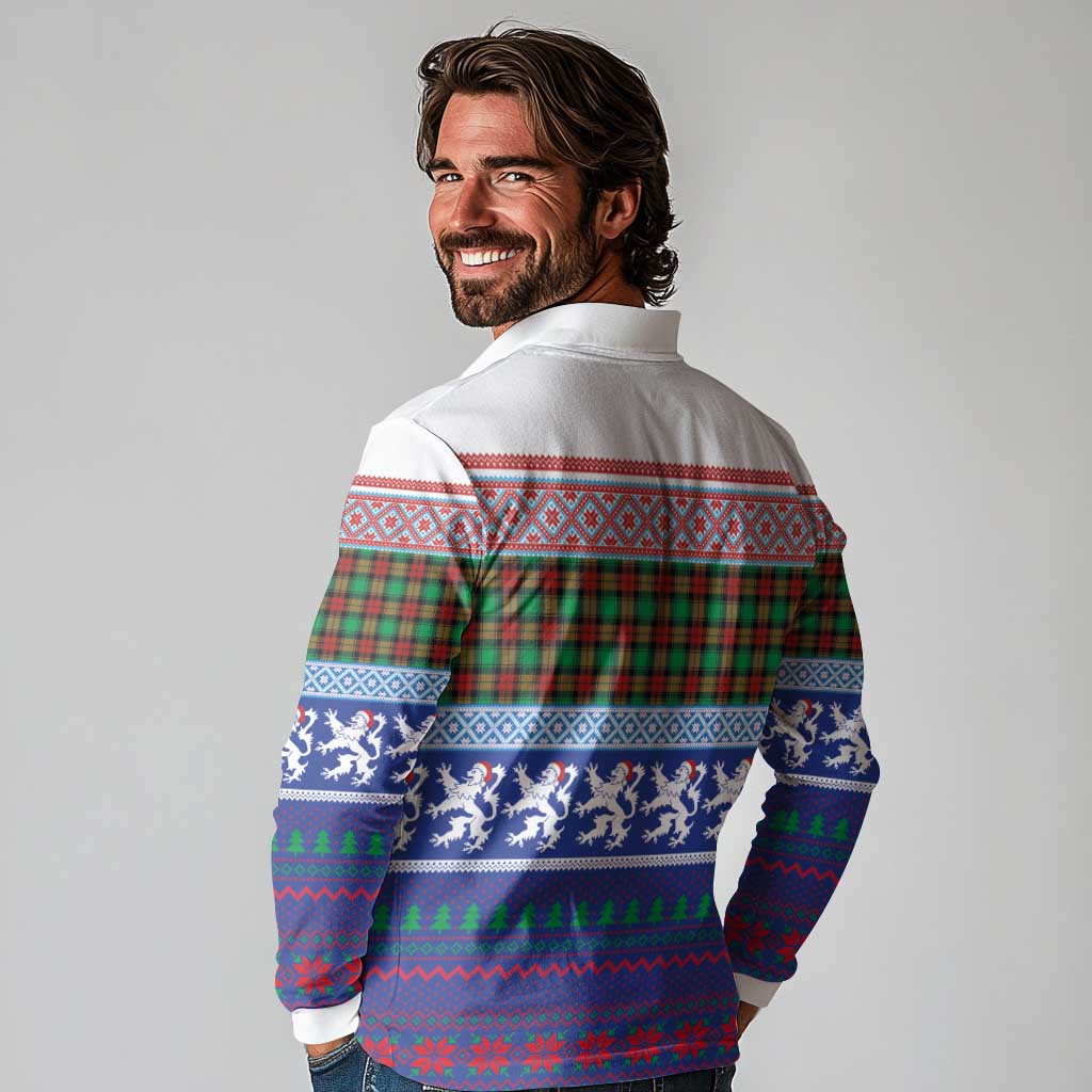 Scottish Christmas Long Sleeve Polo Shirt Xmas Royal Lions and Tartan - Wonder Print Shop