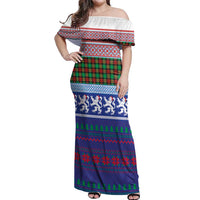 Scottish Christmas Off Shoulder Maxi Dress Xmas Royal Lions and Tartan - Wonder Print Shop